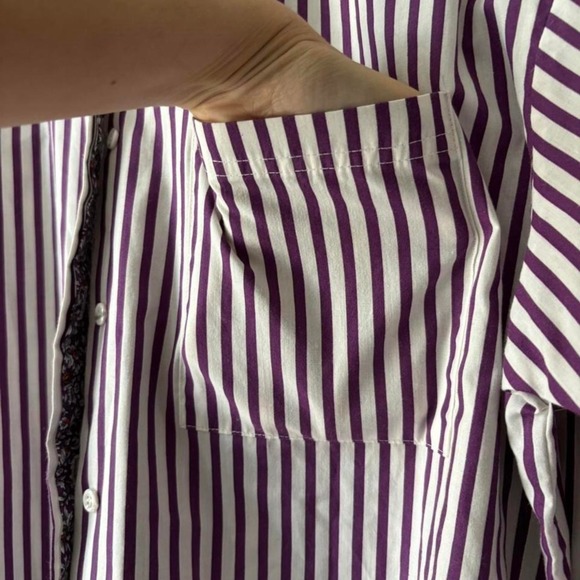 Vintage Preppy Striped Button Down Purple White Shirt Retro Floral Lining - XL - Picture 5 of 8